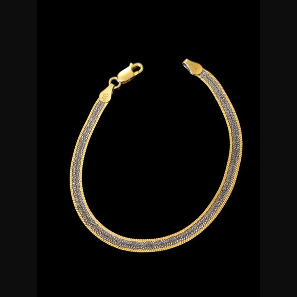 925 Sterling Silver Two Tone Reversible Plux Treaked Size 7.5" Bracelet - Picture 6 of 9